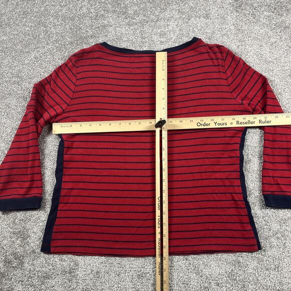 Lauren Ralph Lauren T Shirt Womens Medium Nautical Stripe Pocket Red Blouse - Picture 9 of 13
